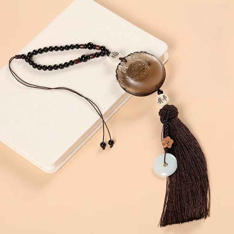 Double Dragon Obsidian Car Charm